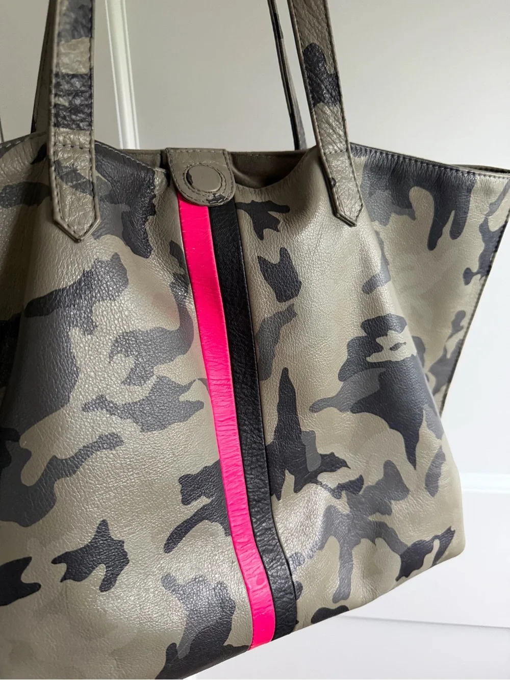 Camouflage Tote with Hot Pink and Black Stripes